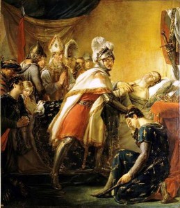 Rouget - Mort de saint Louis devant Tunis au milieu des princes français et des envoyés de l'empereur de Constantinople Baudoin II le 25 aout 1270